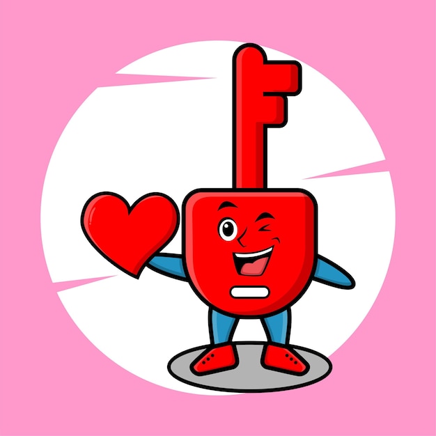 Schattige cartoon mascotte karakter hangslot sleutel mascotte met groot rood hart in moderne stijl ontwerp