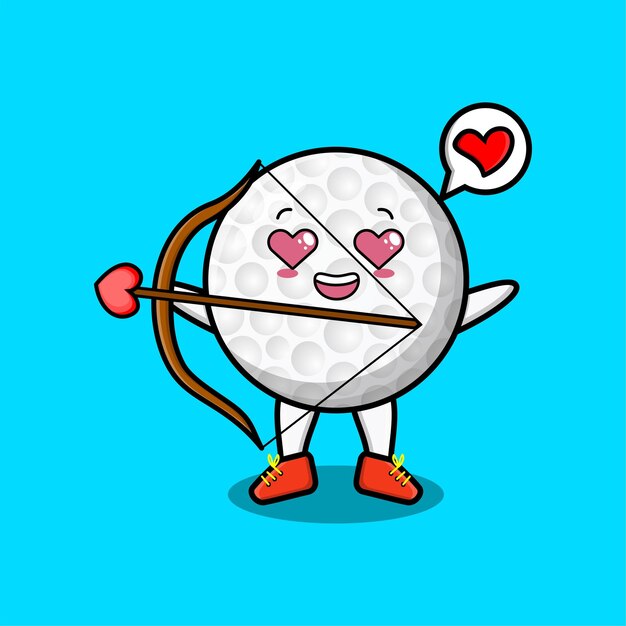 Schattige cartoon mascotte karakter romantische cupid golfbal met liefdespijl in modern design