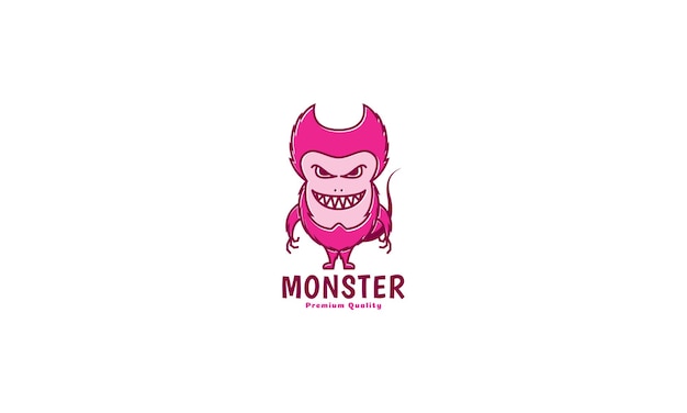 Schattige cartoon monster gelukkige glimlach roze logo vector pictogram illustratie ontwerp