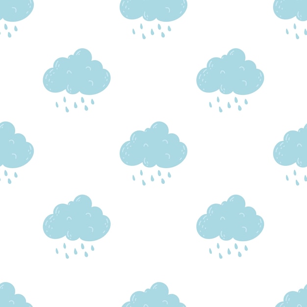 Schattige cartoon naadloze wolkenpatroon met regen druppel grijze achtergrond vectorillustratie Flat Design herfst naadloze Raincloud patroon