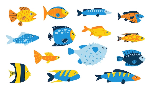 Schattige cartoon oceaanvis Onderzees zwemmend schepsel zeedier met heldere staartvinnen en schubben bruine kleuren aquarium goudvis Mariene geïsoleerde enkel element onderwaterfauna vectorillustratie