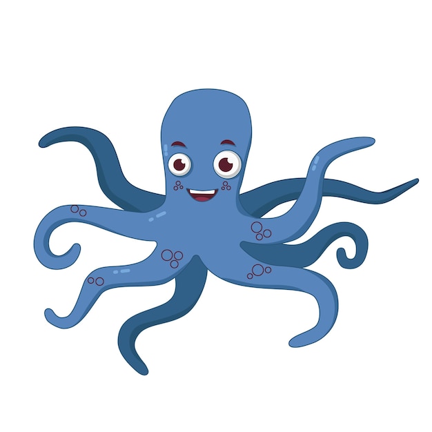 Schattige cartoon octopus in blauwe kleur.