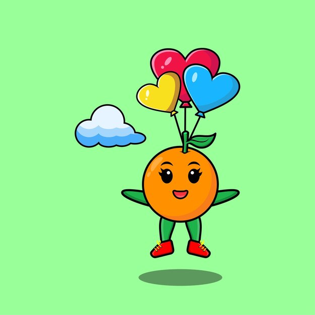 Schattige cartoon oranje mascotte is parachutespringen met ballon en gelukkig gebaar schattig moderne stijl ontwerp