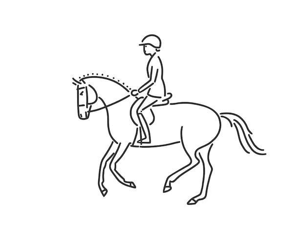 Schattige cartoon paard en ruiter Hand getrokken doodle vectorillustratie