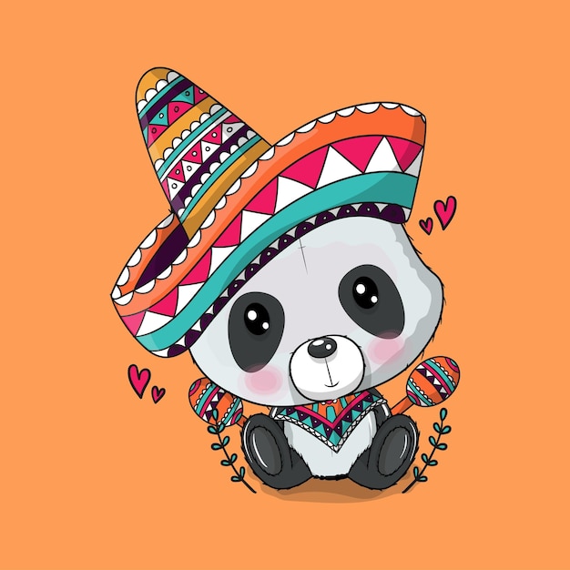 Schattige cartoon panda met mexico hoed. cinco de mayo