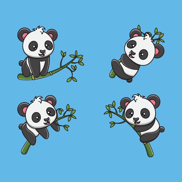 Schattige cartoon panda opknoping op bamboe illustratie