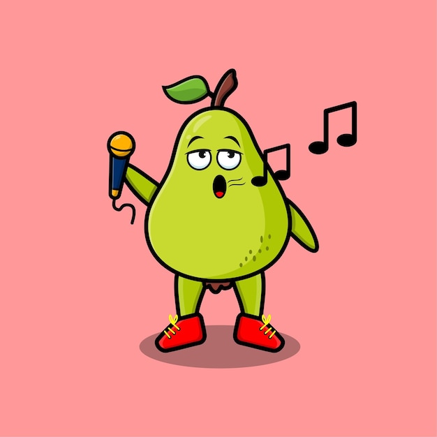 Schattige cartoon peer fruit zanger karakter met microfoon in 3D moderne stijl ontwerp
