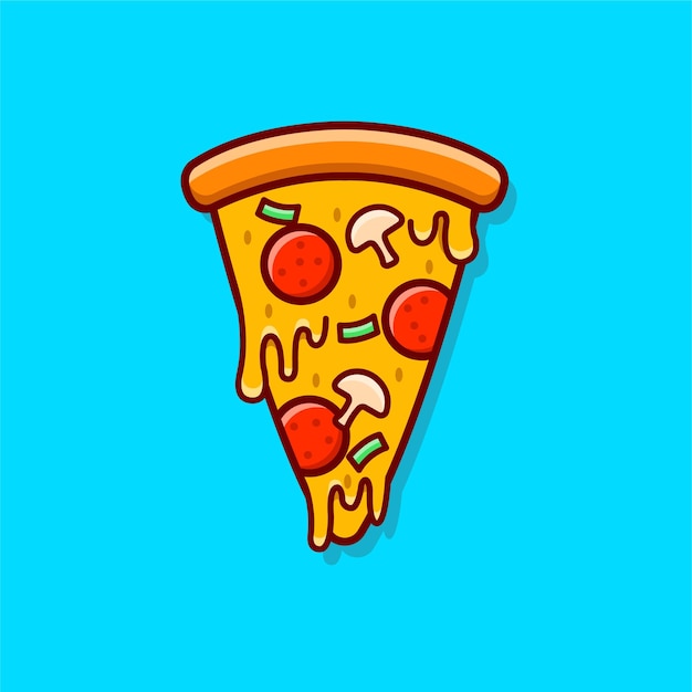 Schattige cartoon pizza slice vectorillustratie Geïsoleerde voedsel vector Platte cartoon stijl