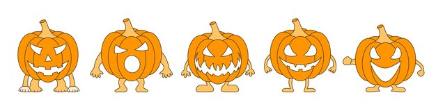 Schattige cartoon pompoen monster Happy halloween Set van pompoenen vectorillustratie