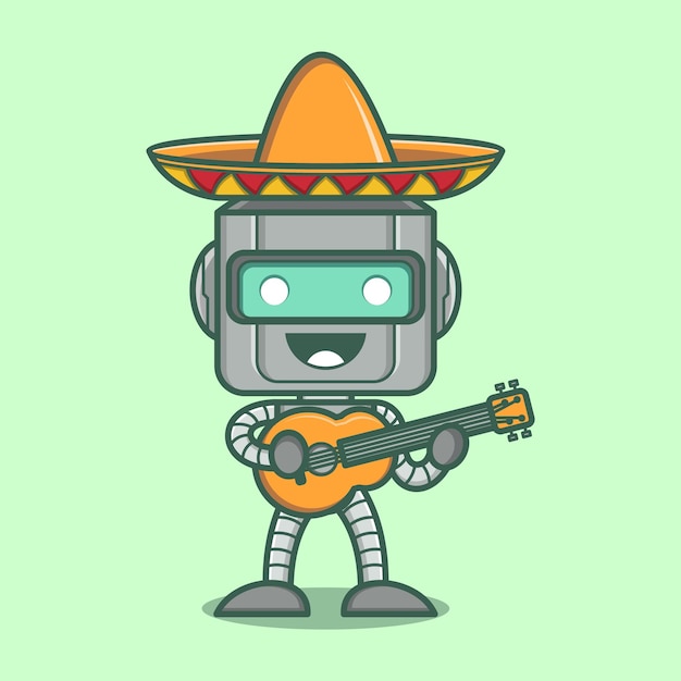 schattige cartoon robot gitaar spelen