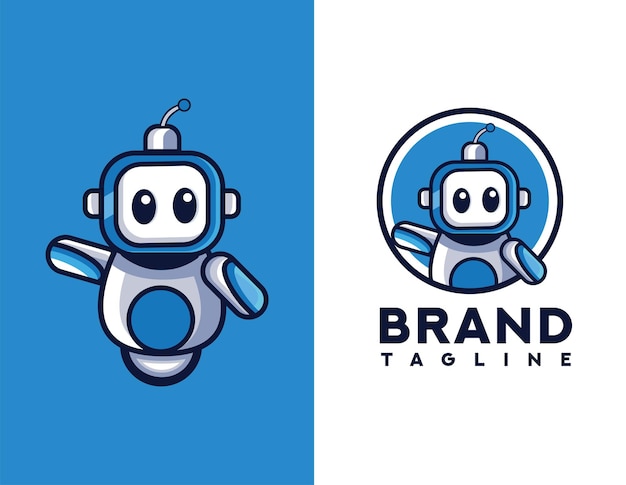 Schattige cartoon robot karakter mascotte logo plat ontwerp