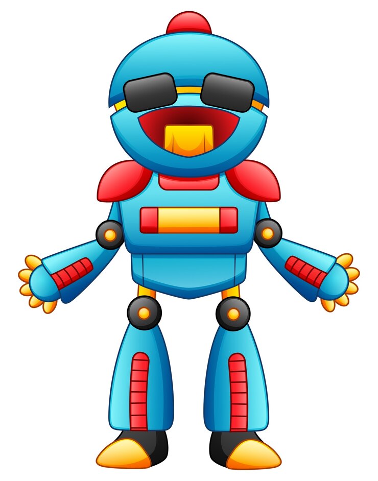 Vector schattige cartoon robot karakter met zonnebril geïsoleerd