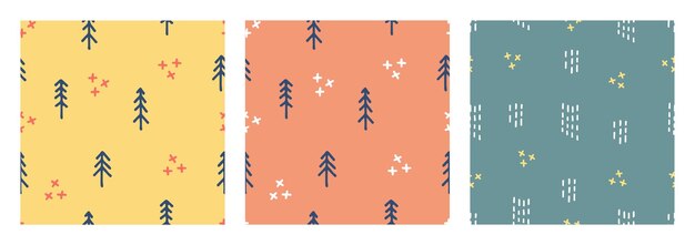 Schattige cartoon scandinavische vector patronen bos bomen doodles voor textiel wrappers kinderkaarten