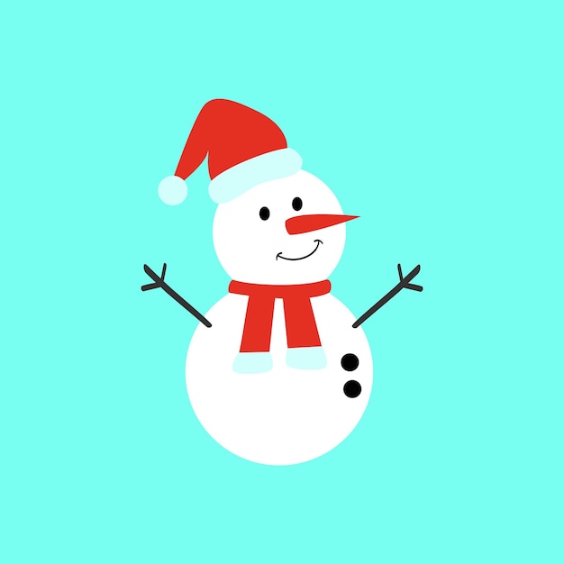 Schattige cartoon sneeuwpop vectorillustratie geïsoleerd op lichte blauwe achtergrond Vrolijk kerstfeest