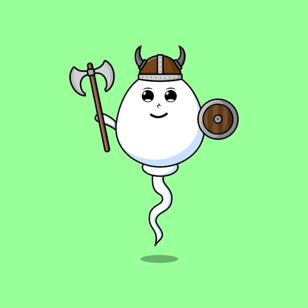 Schattige cartoon Sperma Viking piraat met bijl