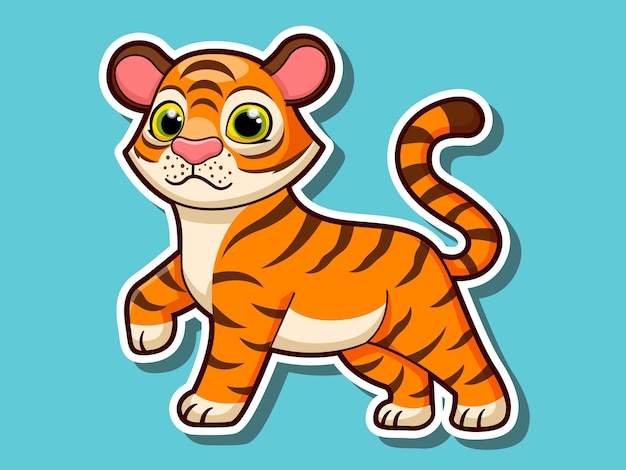 Schattige cartoon tijger sticker mascotte dier karakter. Vector kunst illustratie wilde dieren stickers