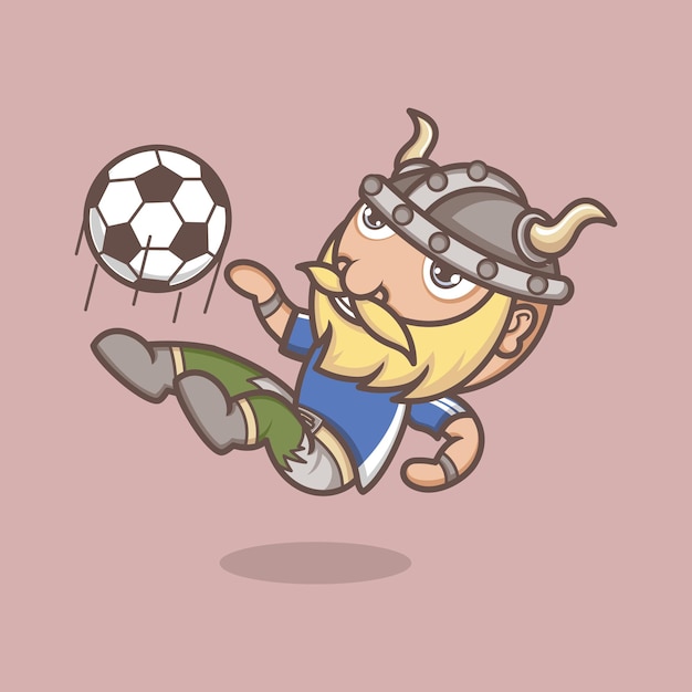 schattige cartoon viking voetballen