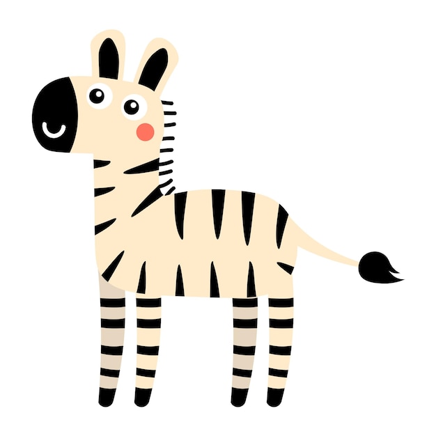 Schattige cartoon zebra in kinderlijke vlakke stijl geïsoleerd op een witte achtergrond
