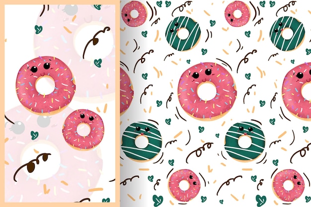 Vector schattige cartoon zoete donuts met verschillende smaken naadloze patroonillustratie