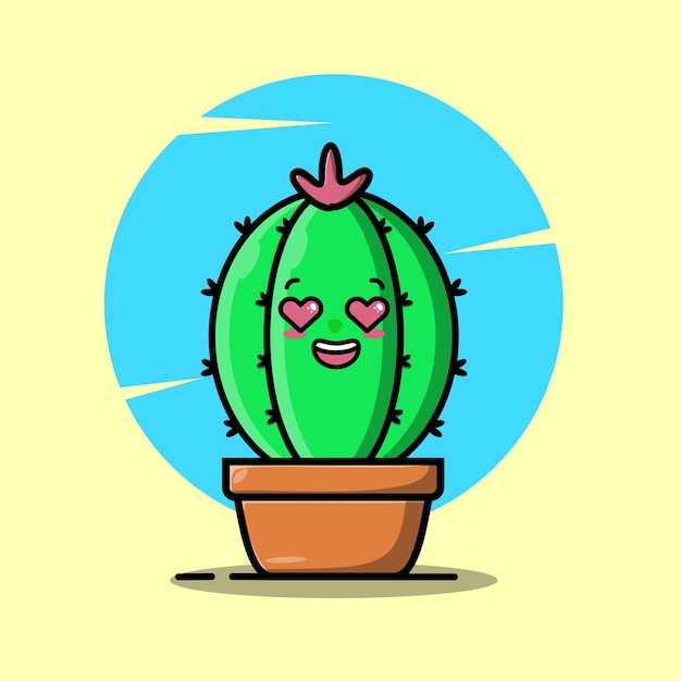 schattige cartoonillustraties van groene cactus met blije en vrijende emoties