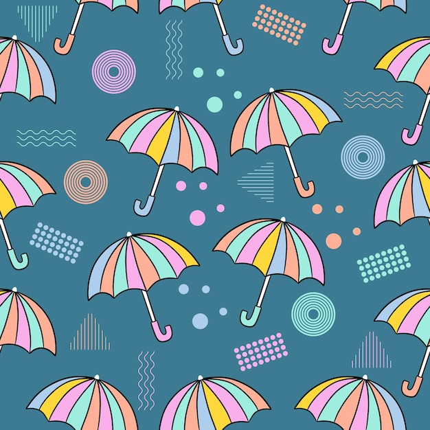 Schattige chibi paraplu zachte kleurrijke naadloze patroon doodle kinderen baby kawaii cartoon