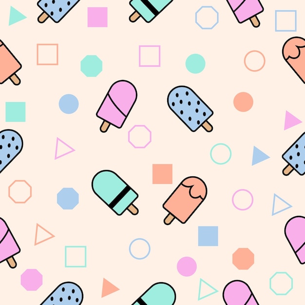 Schattige chibi zoete ijs voedingsmiddelen kleurrijke naadloze patroon doodle kinderen baby kawaii premium vector