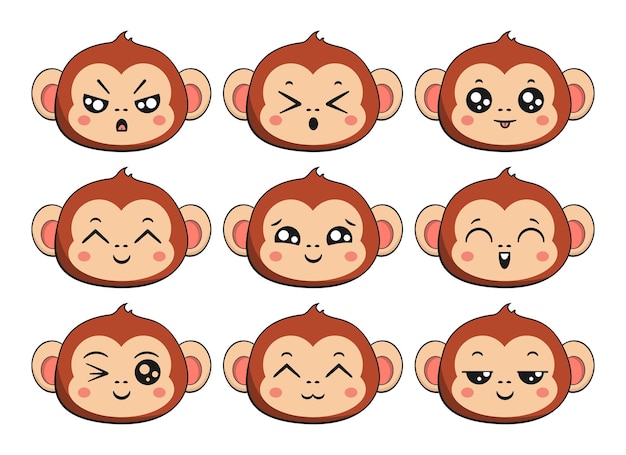 schattige chimpansee aap gezicht kawaii sticker deel 3