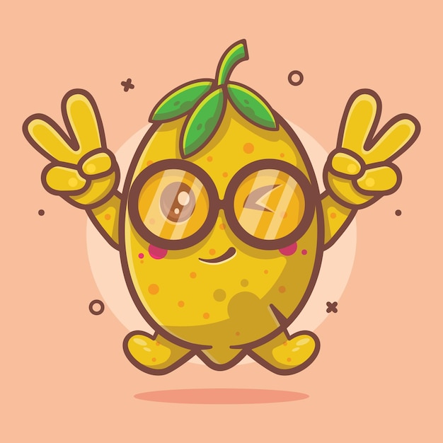 schattige citroen karakter mascotte met vredesteken handgebaar geïsoleerde cartoon in vlakke stijl ontwerp