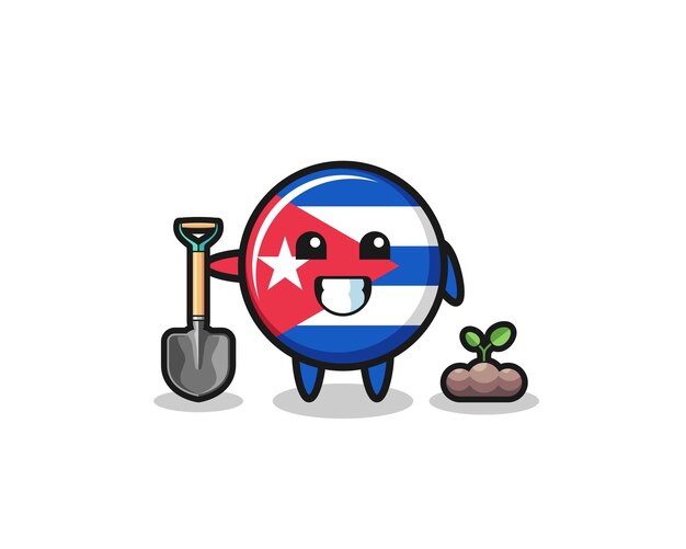 Schattige cubaanse vlag cartoon plant een boomzaad