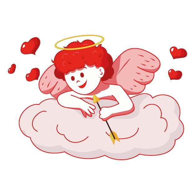 Schattige cupido met een pijl op een wolk