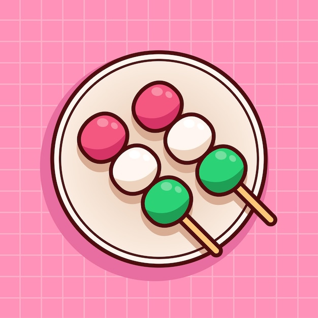 schattige dango japanse dessertillustratie in plat ontwerp