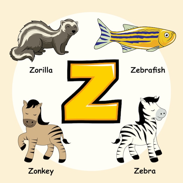 Schattige dieren alfabet Letter Z