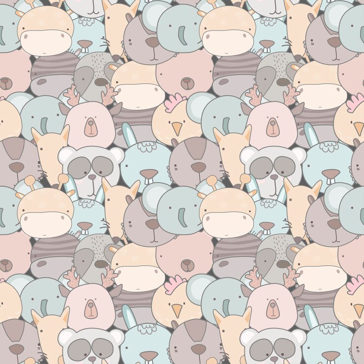 Schattige dieren gezichten kinderachtig naadloze patroon Doodle Cartoon dierenkoppen verschillende dieren creatieve kinderachtig textuur voor stof inwikkeling textiel behang kleding Vector achtergrond f