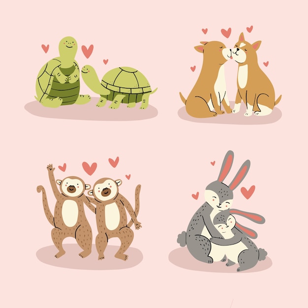 Schattige dieren in liefde stickers set