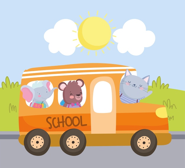 Schattige dieren schoolbus