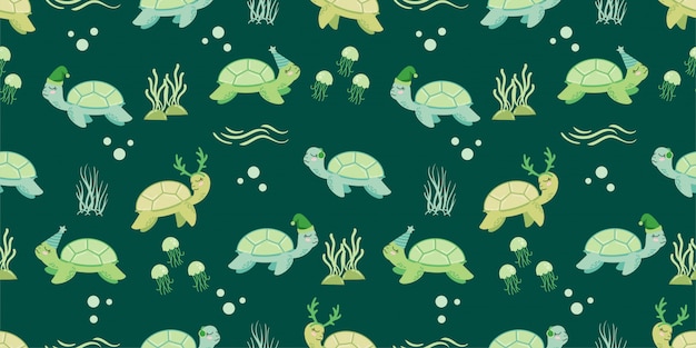 schattige dieren winter schildpad naadloze patroon doodle