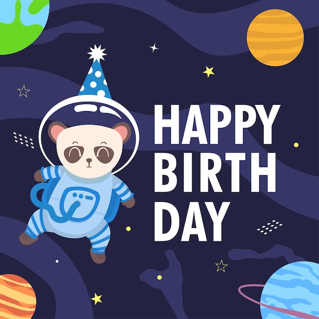Schattige dierenpanda-astronaut in de ruimte felicitatie gelukkige verjaardag