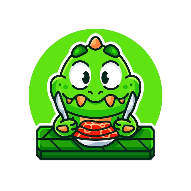 Schattige dino eten cartoon vector pictogram illustratie