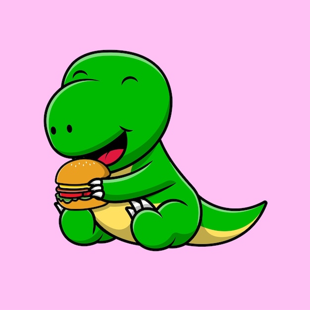 Schattige dinosaurus eten hamburger cartoon vector pictogram illustratie