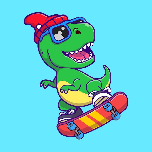 Schattige dinosaurus spelen skateboard vectorillustratie