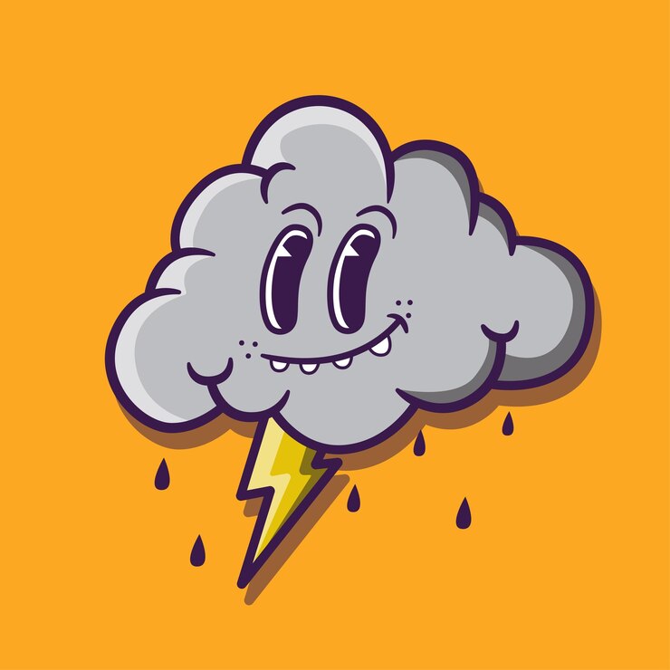 Vector schattige donderwolk retro cartoon