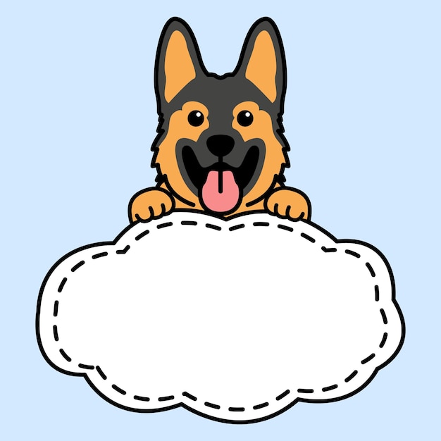 Schattige Duitse herder puppy met frame rand sjabloon cartoon vectorillustratie