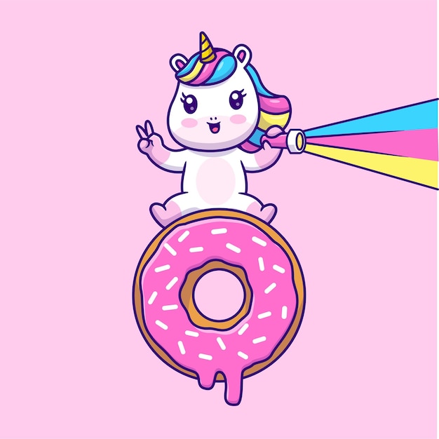 Schattige Eenhoorn met zaklamp op Donut Cartoon Vector Icon Illustratie Dierlijk voedsel pictogram geïsoleerd