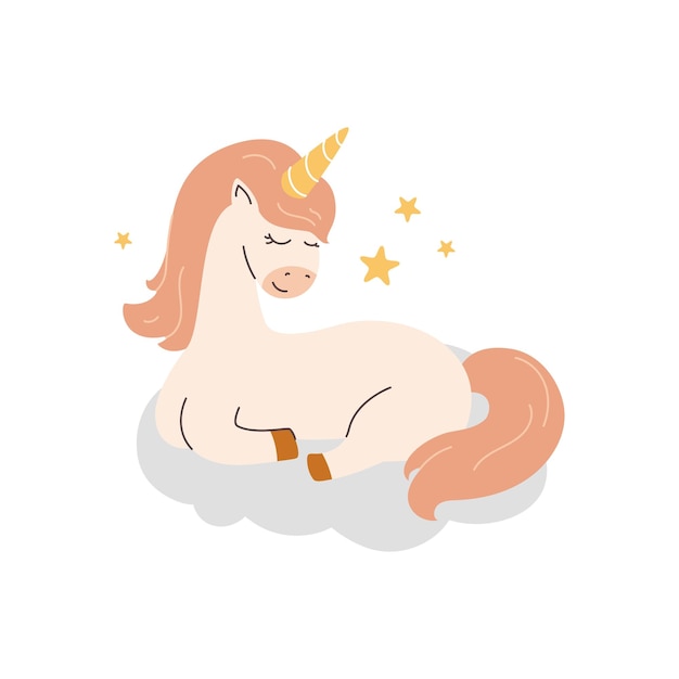 Schattige Eenhoorn vector pony cartoon op wolk Magische slaaptijd voor zoete droom Welterusten