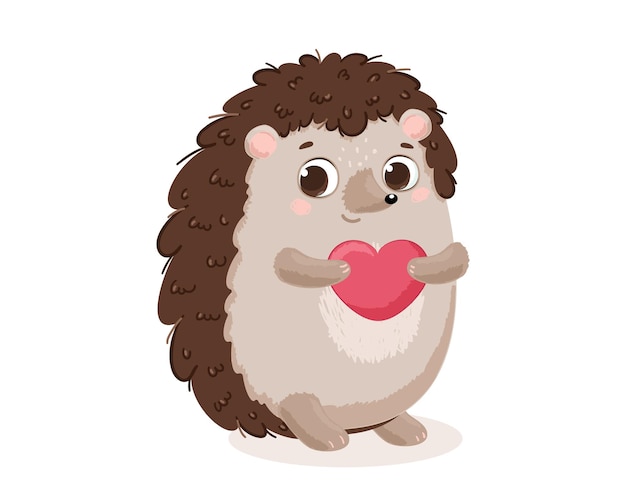 Schattige egel houdt een hart in zijn poten voor Valentijnsdag Vectorillustratie van een cartoon