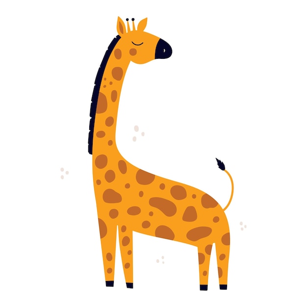 Schattige giraf hand getekend platte vector illustratie Afrikaanse dierlijke stripfiguur