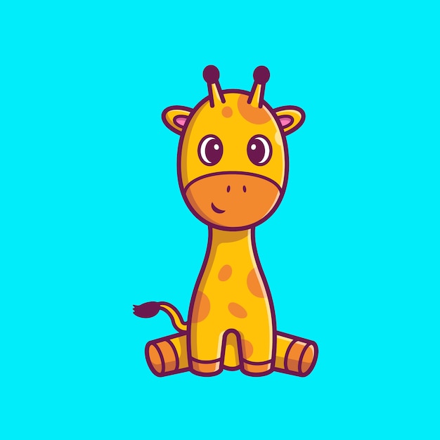 Schattige giraf zitten pictogram illustratie. Giraffe mascotte stripfiguur. Dierlijke pictogram concept geïsoleerd