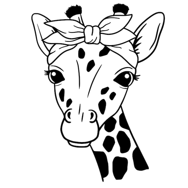 Schattige Giraffe met bandana Line Art Giraffe schets vectorillustratie
