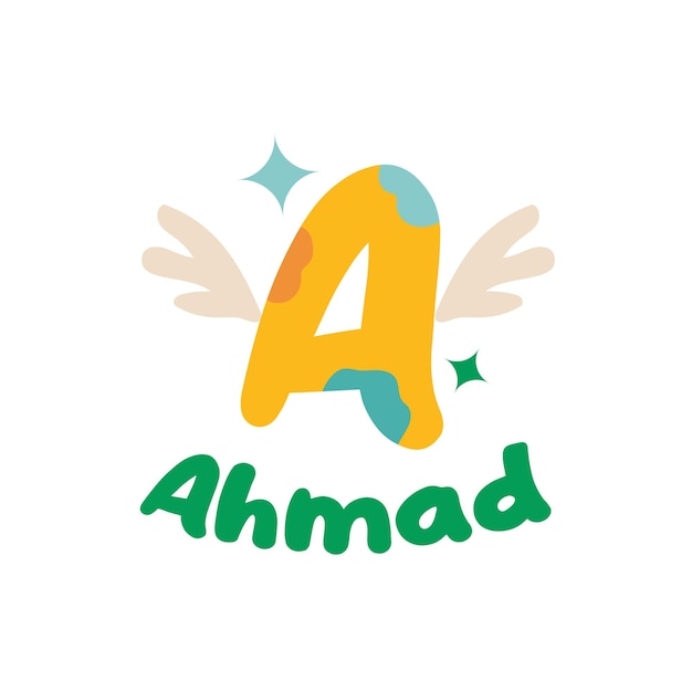 Vector schattige grappige initialen naam van ahmad, logo initialen ahmad, identiteitsnaam voor kinderen jongen
