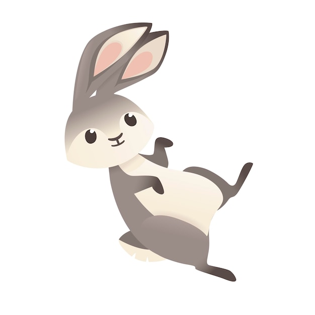 Schattige grijze konijn cartoon dier ontwerp platte vectorillustratie geïsoleerd op een witte achtergrond.
